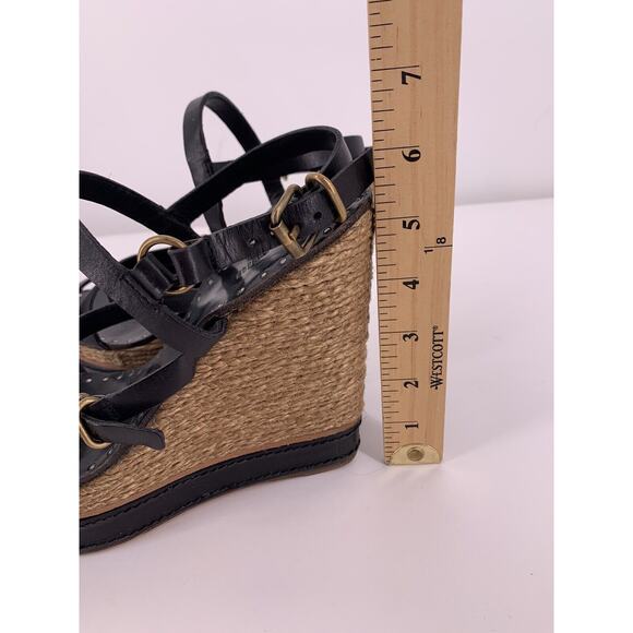 Miu Miu Black Leather Strappy Platform Wedge Sandal Espadrille Studs Size 39.5 - Picture 13 of 16